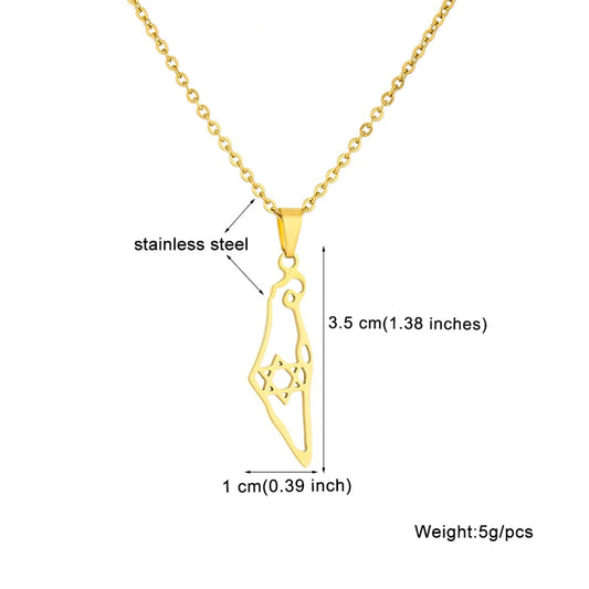 Israel Hexagram Map Pendant Necklace Country Geometry Stainless Steel Chain Necklaces for Women Jewelry Gift Souvenir Wholesale