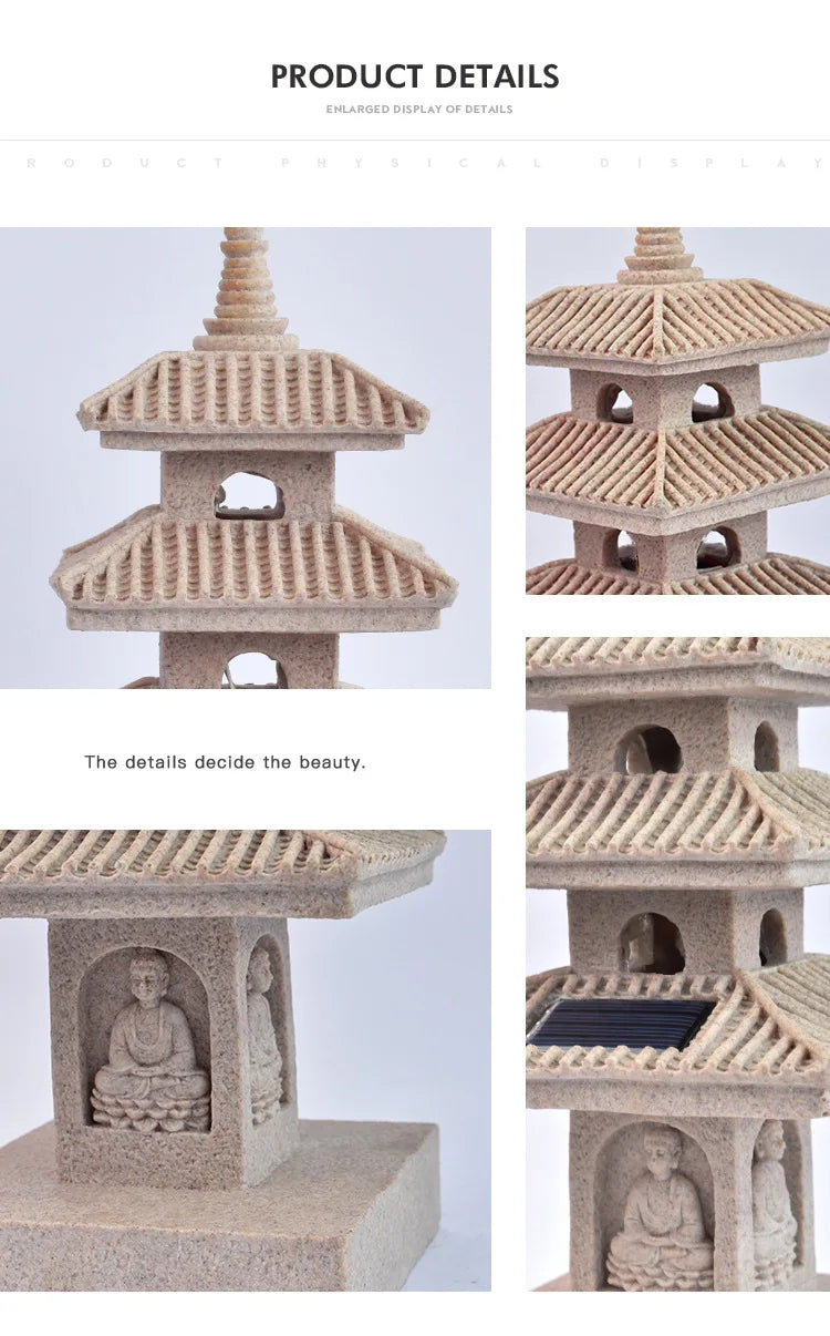 Japanese Pagoda Statue Zen Garden Lantern Resin Stone Tower Sculpture Buddha Decor for Patio Backyard Meditation Home Ornament