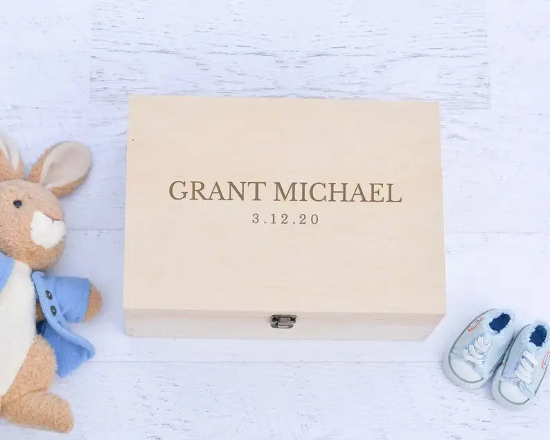 Personalized Wooden Baptism Keepsake Box ,Baptism Gifts For Baby Girl Or Baby Boy, Engraved Memory Box That Pattern With Wreath