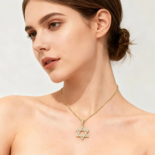 MHS.SUN Luxury Star of David Necklaces for Women Men Fashion Hollow Hexagonal Star Pendant Chain Necklace Judaica Jewish Jewelry