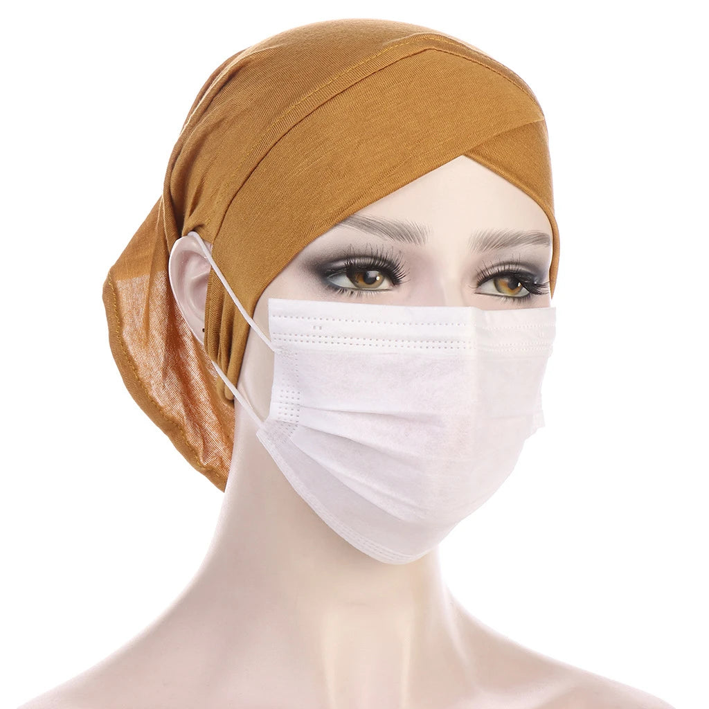 2026 New Jersey Earhole Underscarf Cap Forehead Cross Elastic Muslim Inner Hijab Caps Islamic Female Headscarf Turban Bonnet