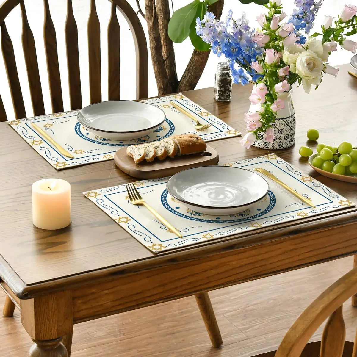 4pcs Passover Linen Placemats Kitchen Table Decor Seder Plate Pesach Matzoh Star of David Jewish Party Placemats Passover Decor