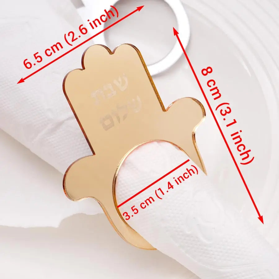 Jewish Hamsa Shabbat Shalom Napkin Rings Mirror Acrylic Table Decoration for Sabbath Dinner