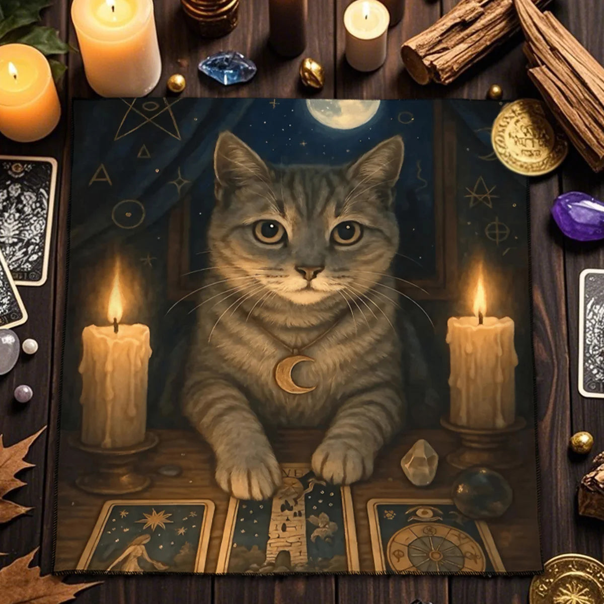 Divination Altar Cloth Civet Cat Tarot Tablecloth For Tarot Card Reading Decorative Voo-Polyester Oracle Card Mat