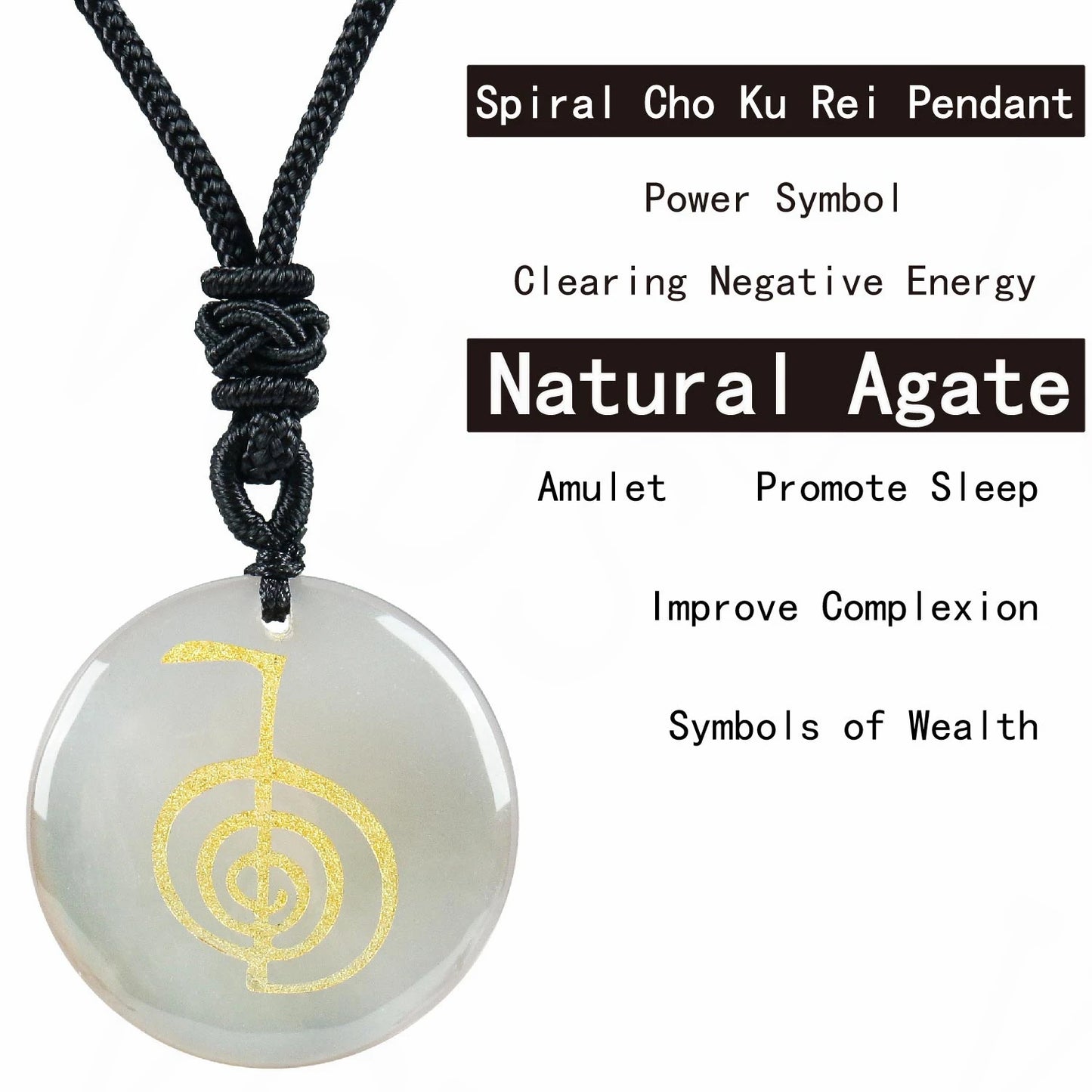 Hot Natural Crystal Quartz Cho Ku Rei Reiki Energy Symbol Pendant Ancient Spiritual Healing Necklaces Pendants Women Man Jewelry