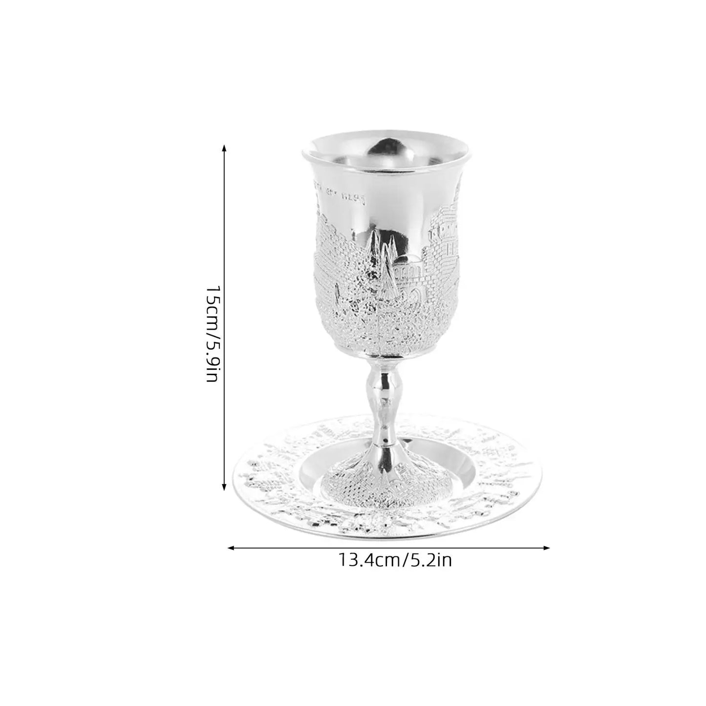 Luxury Judaica Shabbos Cup Silver Plated Kiddush Wine Set for Passover Festival Havdalah Ritual