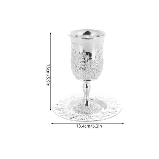 Luxury Judaica Shabbos Cup Silver Plated Kiddush Wine Set for Passover Festival Havdalah Ritual