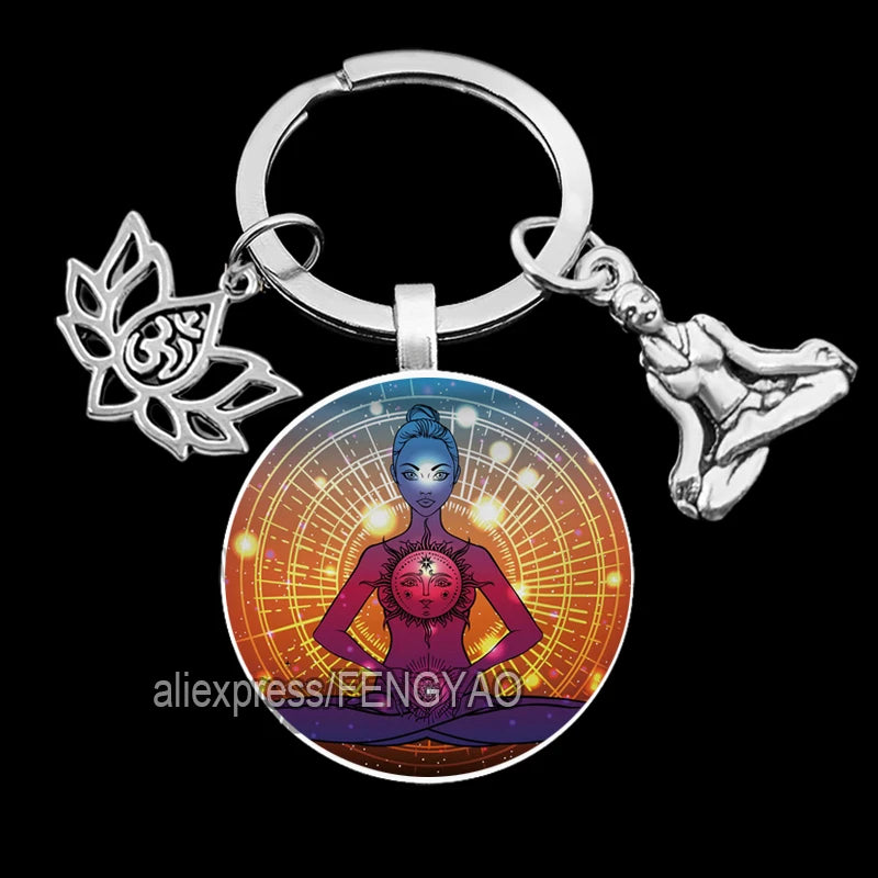 2023 Indian Buddha Meditation 7 Chakra Mandala Key Holder for Keys Psychedelic Yoga Keychain Ornament