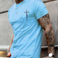 Summer men's 100% pure cotton casual loose fit plus size cross faith pattern printed round neck short sleeved T-shirt top