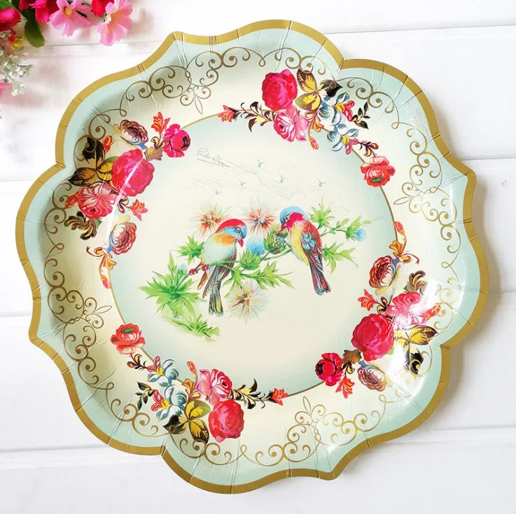 8pcs Chinese Blue White Porcelain Plate Party Decoration Plate Retro Wave Edge Plate Holiday Cake Plate Disposable Paper Plate