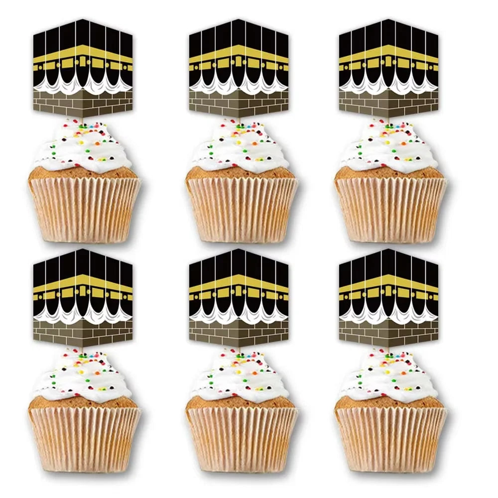 12/24pcs Umrah Mubarak Cupcake topper decoration, Hajj and Omra festival decoration, Muslim Eid Mubarak party supplies