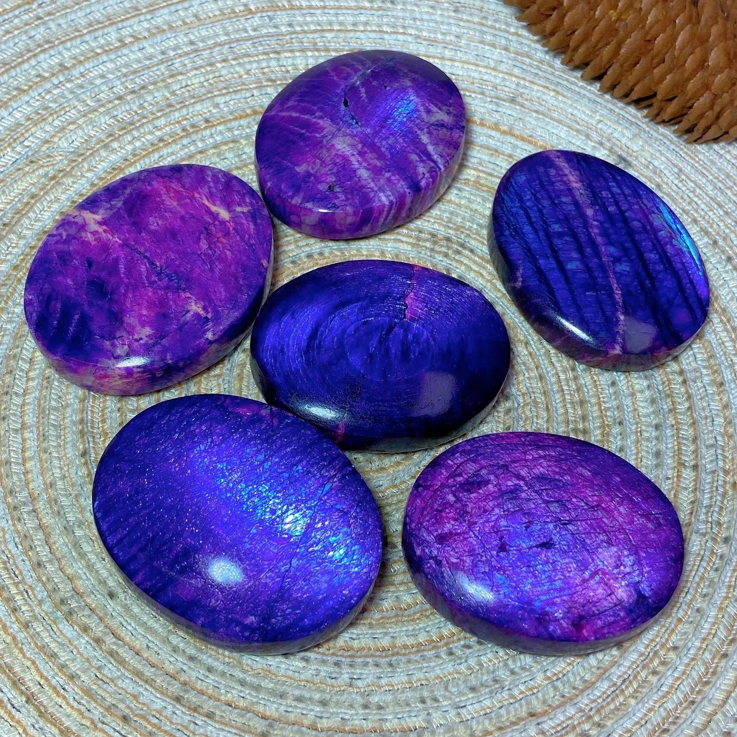 1pc Deep Purple Moonstone Palm Stone - Glossy Oval Shape Worry Stone for Home Decor & Holiday Gifts