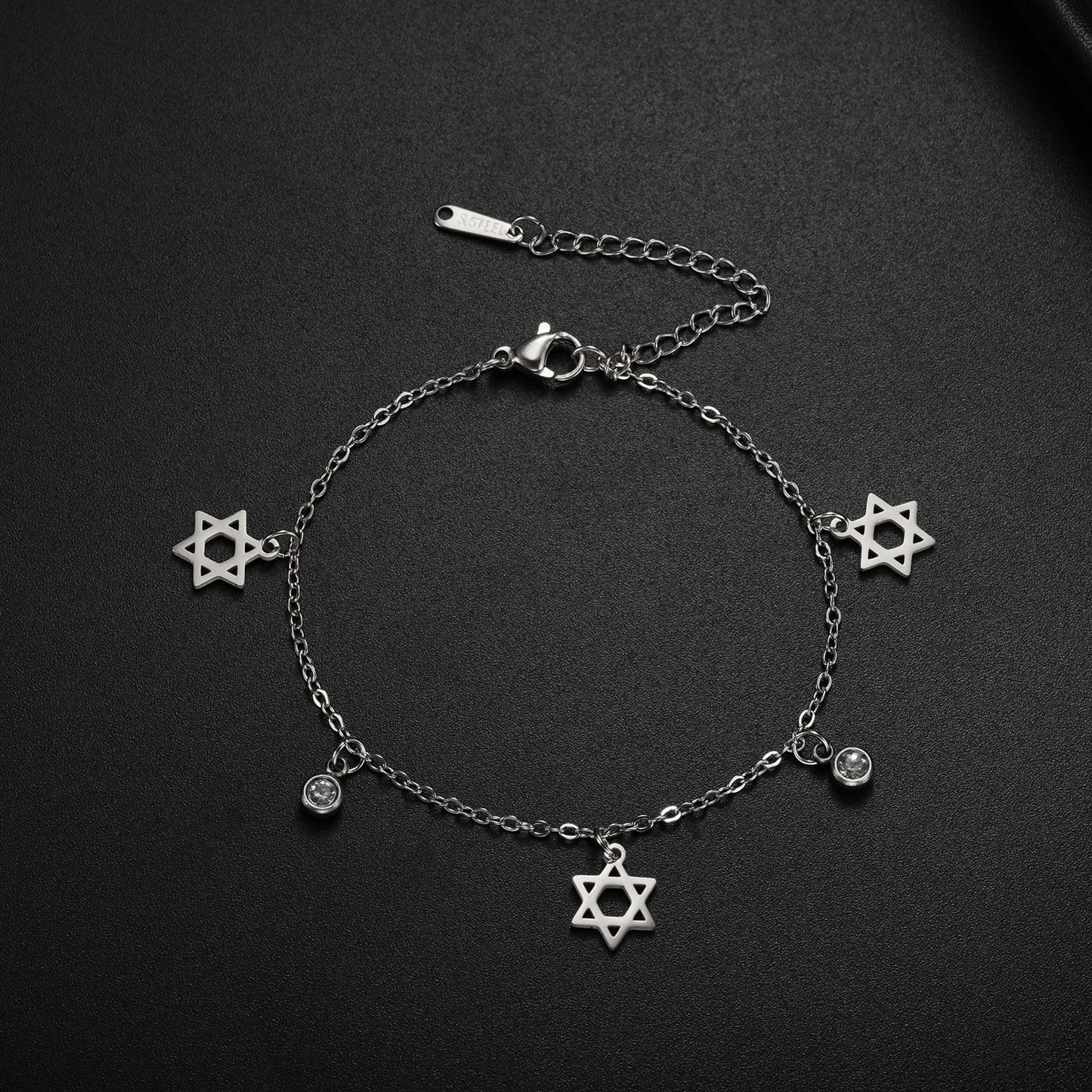 Skyrim Jewish Star of David Charm Bracelet Women Stainless Steel Adjustable Hexagram Clear Zircon Bracelets Jewelry Wholesale