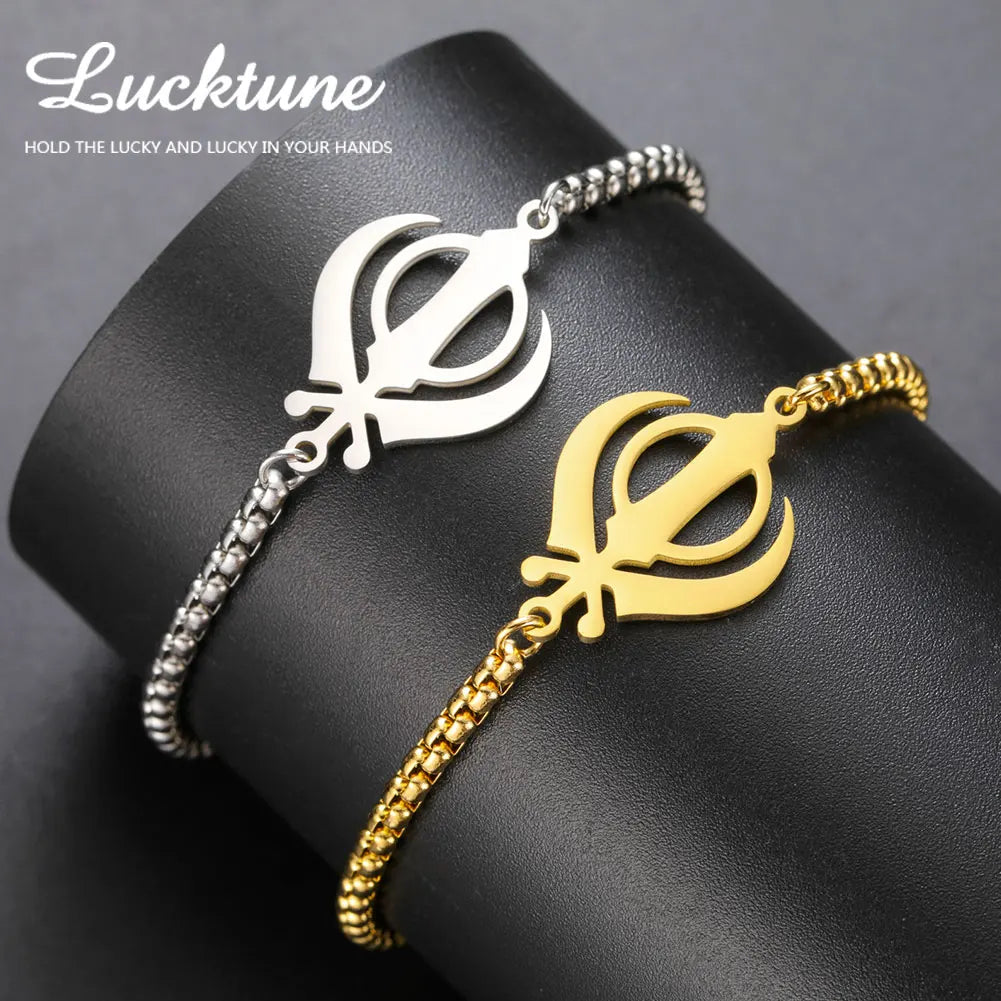 Lucktune Khanda Sikhism Symbol Bracelets for Women Men Stainless Steel Religious Protection Amulet Spiritual Sikh Jewelry Gift