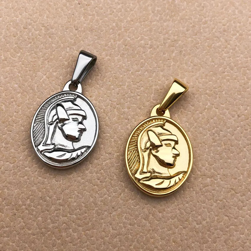 316L Roman Centurion Pendant Men Oval Medal Portrait Coin Charms Stainless Steel Necklace Religious Jewelry