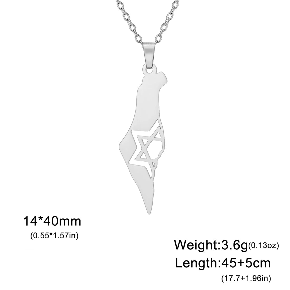 EUEAVAN Israel Palestine Map Necklaces for Women Men Stainless Steel Hebrew Star of David Pendant Jewish Jewelry Gifts Wholesale