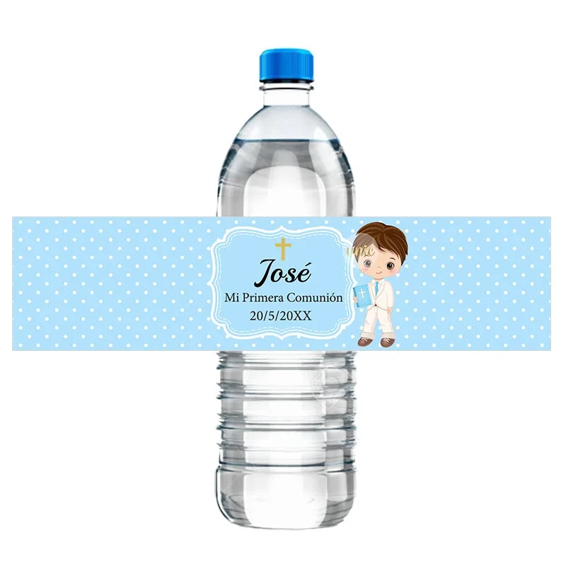 Custom Boys Girls Mi Primera Comunión Decor Water Bottle Labels Stickers Christening Baptism Communion