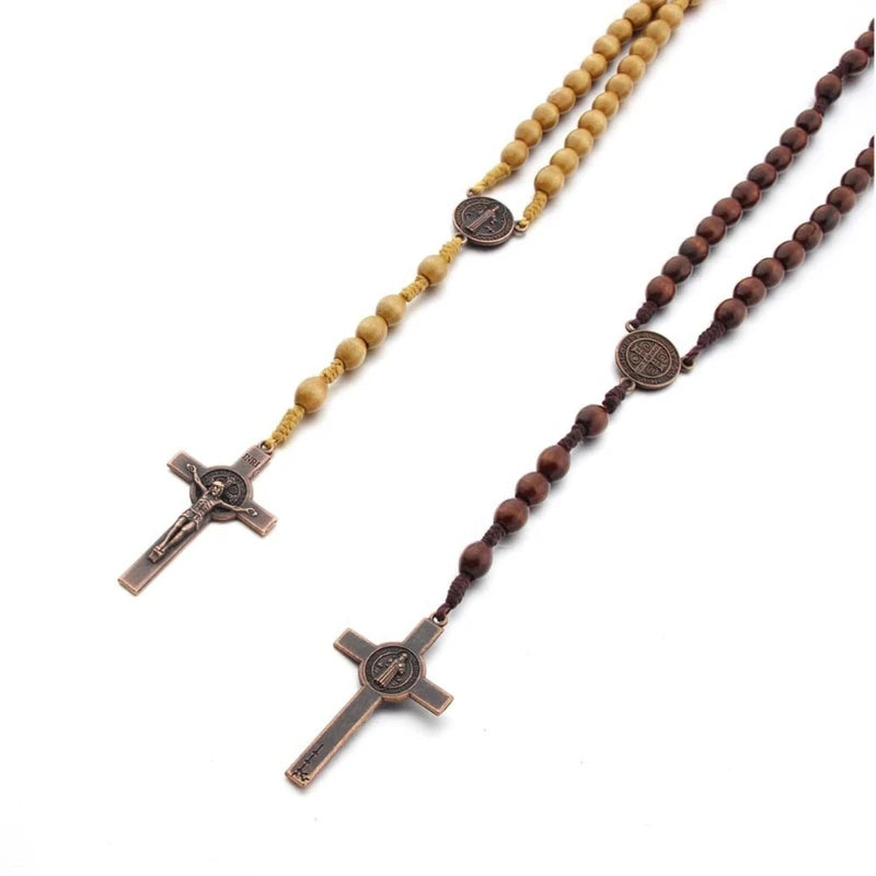 Hand-made Wooden Rosary Necklaces Catholic Necklaces Christian Prayer Chain for Men Women Jewelry Religious Gift