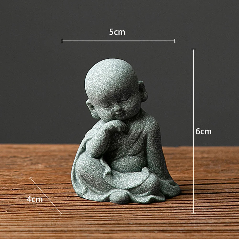 1Pcs Garden Decor Cute Buddha Stone Statue Little Buddhist Monk Buddhism Figurines Zen Garden Ornament Meditation Aquarium Decor