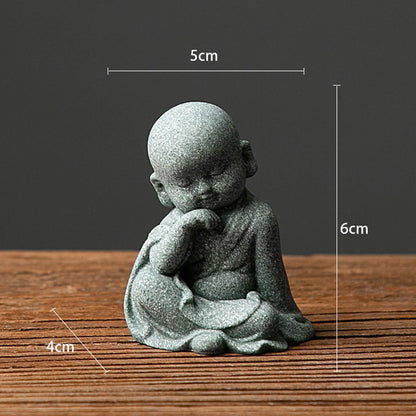 1Pcs Garden Decor Cute Buddha Stone Statue Little Buddhist Monk Buddhism Figurines Zen Garden Ornament Meditation Aquarium Decor