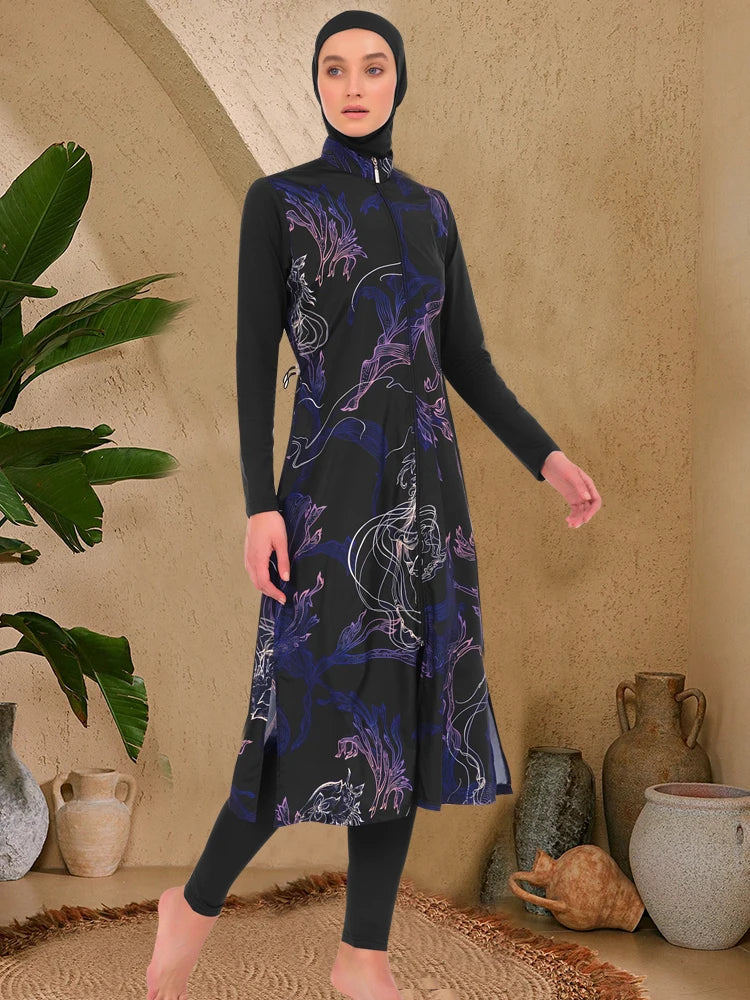 3PCS/Set Muslim Modest Burkini Femmes Swimwear Long Women Waterproof Swimming Suit Long Sleeve Swimsuit Hijab, Top, Pant