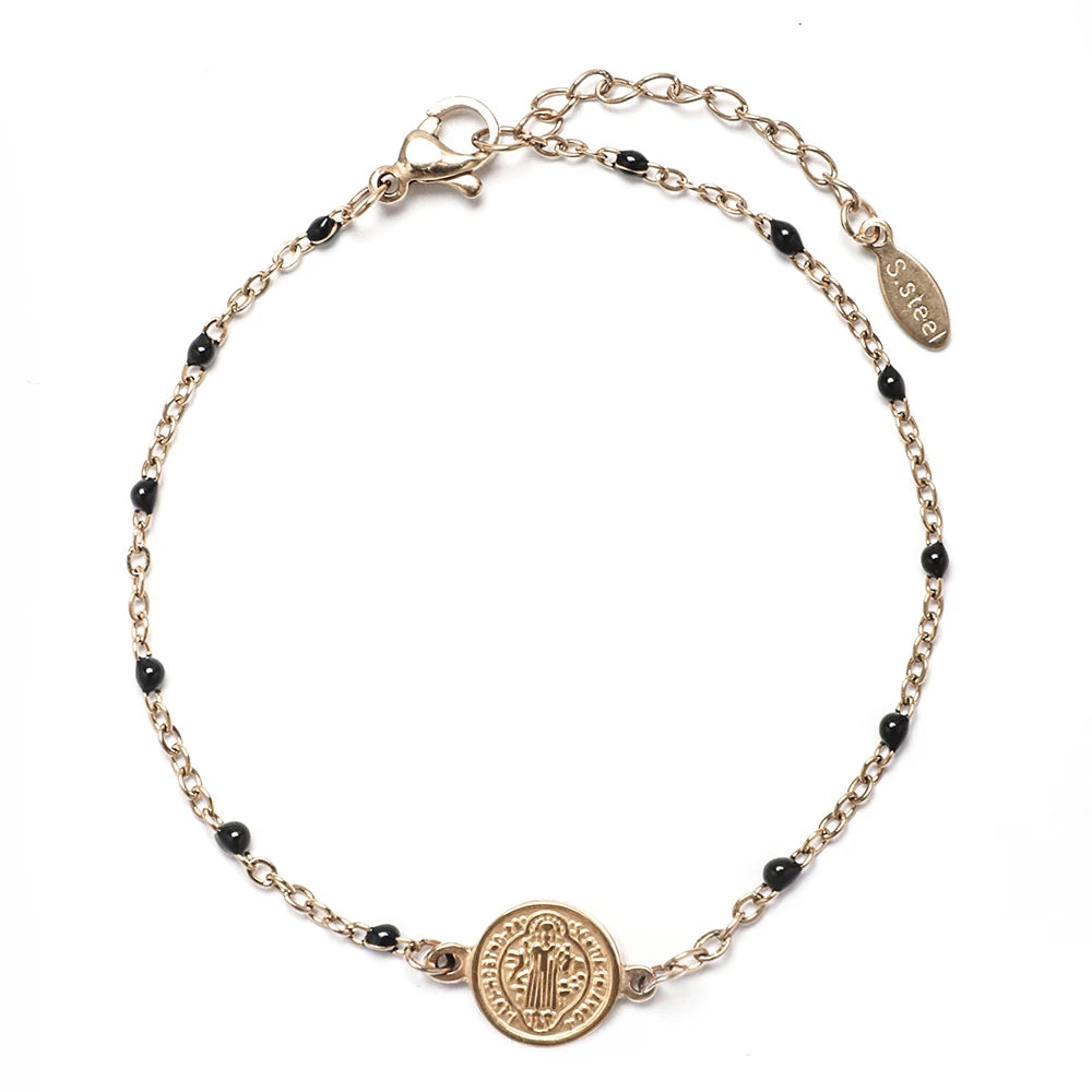 Coin Charm Stainless Steel St Benedict Medal Bracelet San Benito Bracelet Adjustable Link Chain Bohemia Bracelet