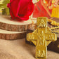 Gold Plated Orthodox Cross Necklace Engraved Saint Icon Pattern Religious Pendant for Christian Prayer Church Jewelry and Faith
