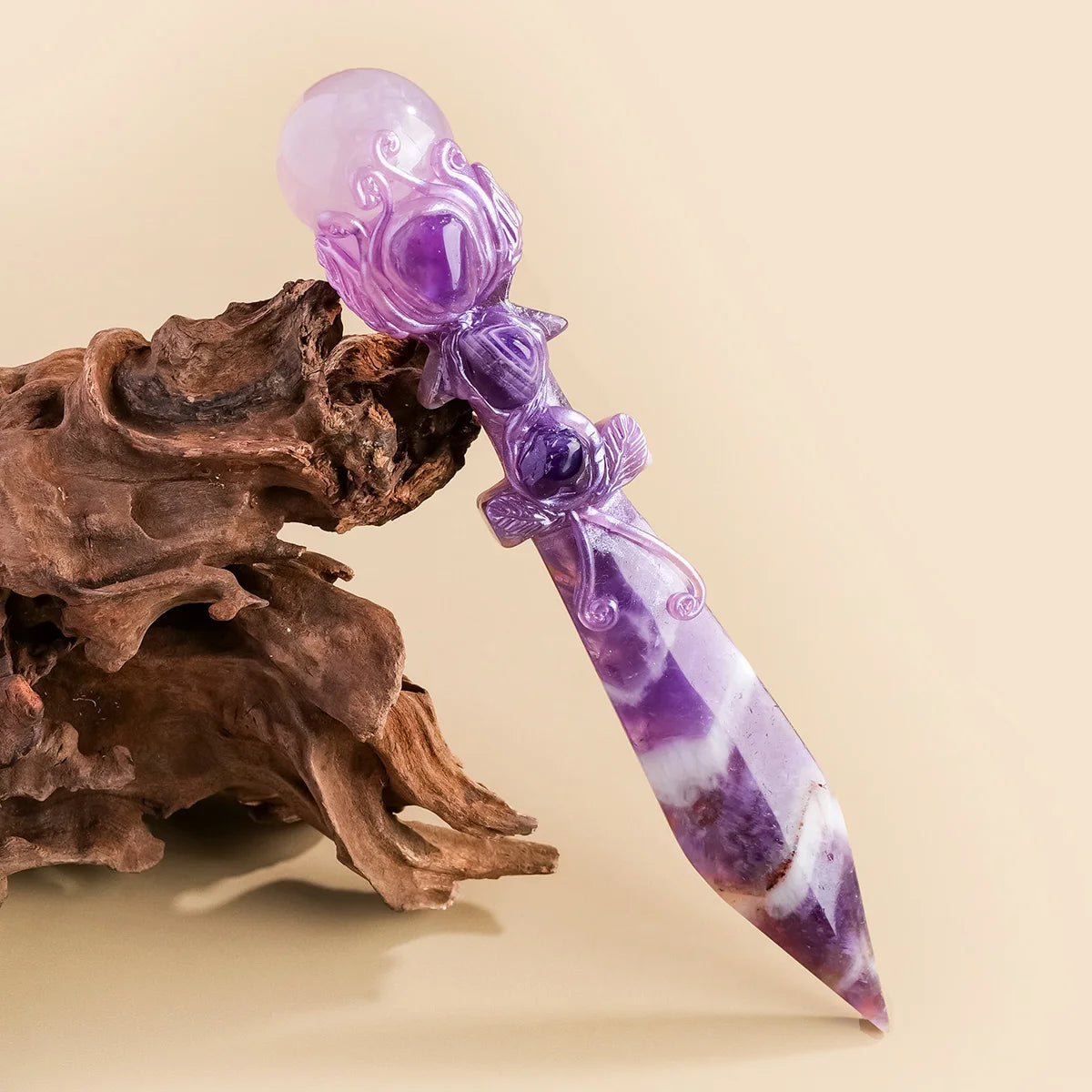 1PC Natural Crystal Athame Model Hand Carved Obsidian Chevron Amethyst Crystal Knife Witchcraft Altar Decor