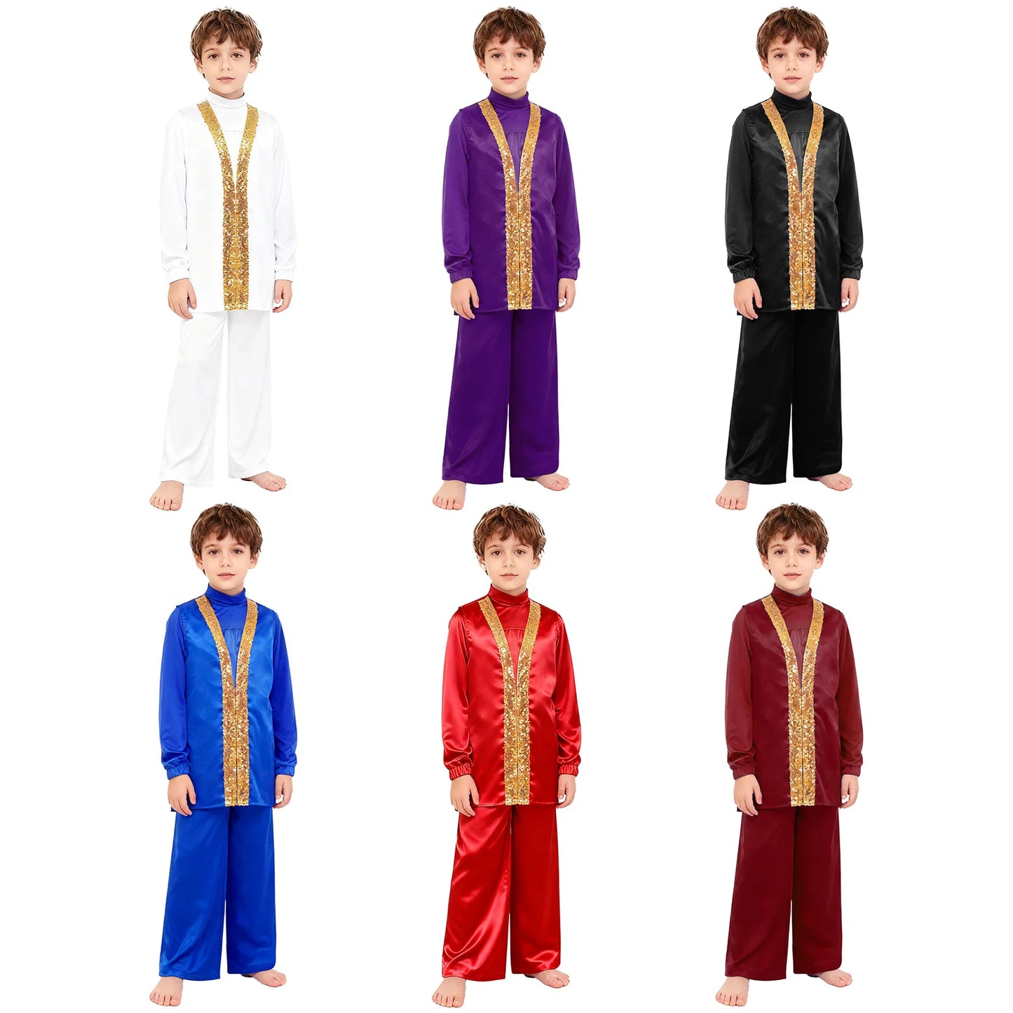 Boys Girls Church Choir Worship Praise Dance Outfit Long Sleeve Top+Robe+Pants Halloween Christian Pastor Priest Cosplay Costume