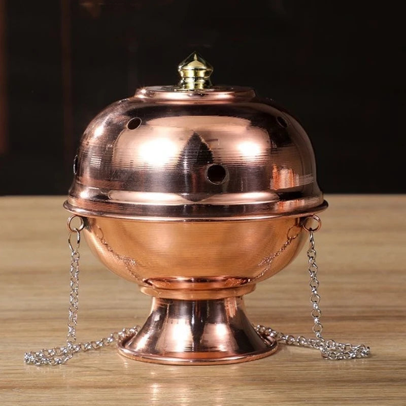 Multifunctional Hanging Incense Burner Red Copper Engraved Stupa Aromatherapy Stove Meditation Smoke Furnace Altars Decorative
