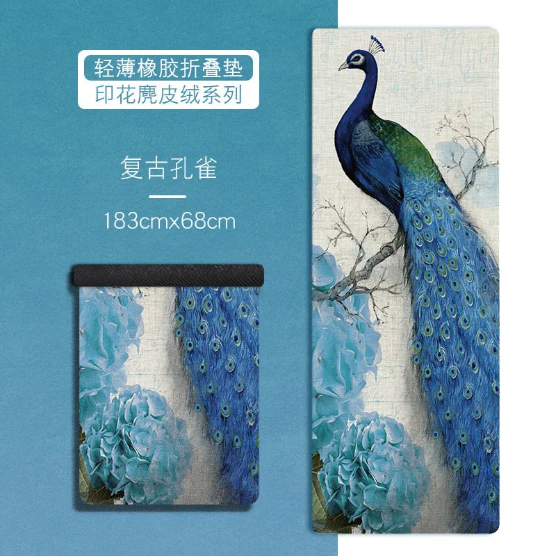 Ultra-thin Folding Yoga Mat Natural Rubber Suede Print Exercise Portable Sweat-absorbing Meditation Aesthetics DIY 183*68*0.1cm