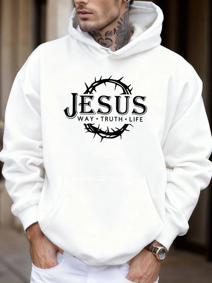 Jesus Way Truth Life Printing Men Jogging Hoodie Multicolor Loose Hoody Autumn Fleece Streetwear Hip Hop Pocket Man Hoodies