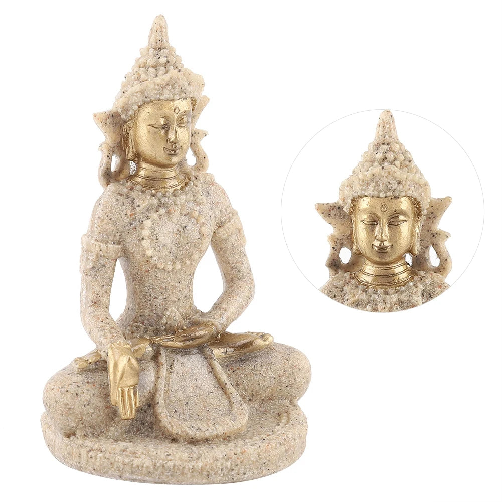 Meditating Seated Buddha Statue Exquisite Carving Figurine Craft for Home Study Room Office Table Decoration Ornament