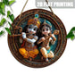 Charming Round Krishna & Radha Wall Ornament: Traditional Hindu Present, Rustic Spiritual Decor Piece