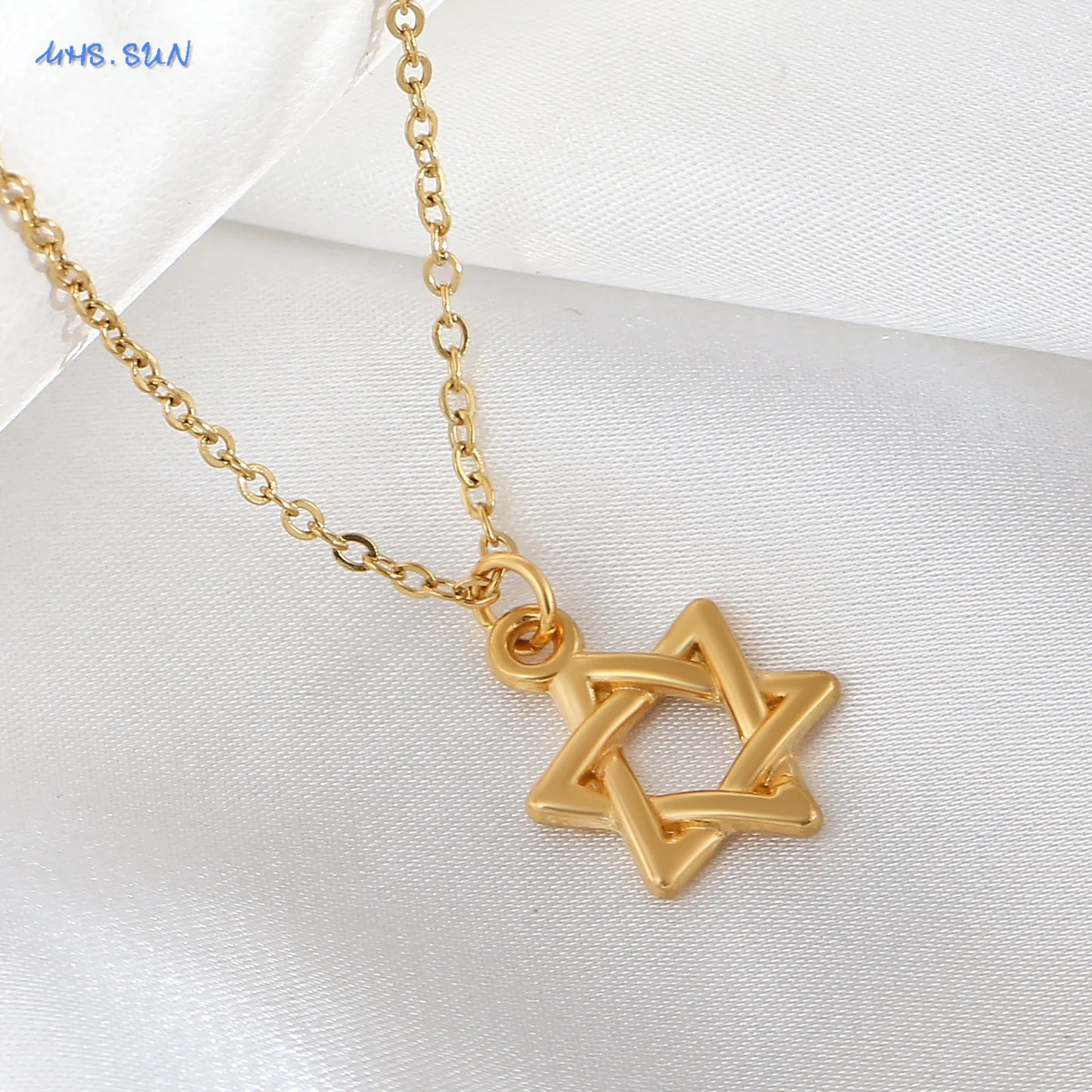 Simple Hollow Star of David Hexagram Choker Necklace for Men Women Gold Color Stainless Steel Chain Necklaces Jewish Jewelry