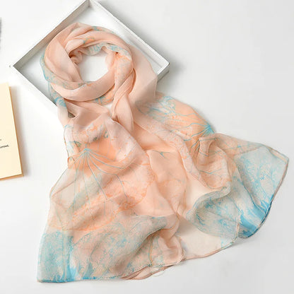 Summer Women Birch Forest Landscape Thin Soft Beach Silky Georgette Scarf Shawls 160cm Long Wraps Beach Sunscreen Hijab