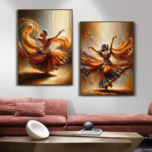 Vintage Traditional Beautiful Indian Woman Folk Dance Art Poster Canvas Painting Wall Print Picture Room Home Decor