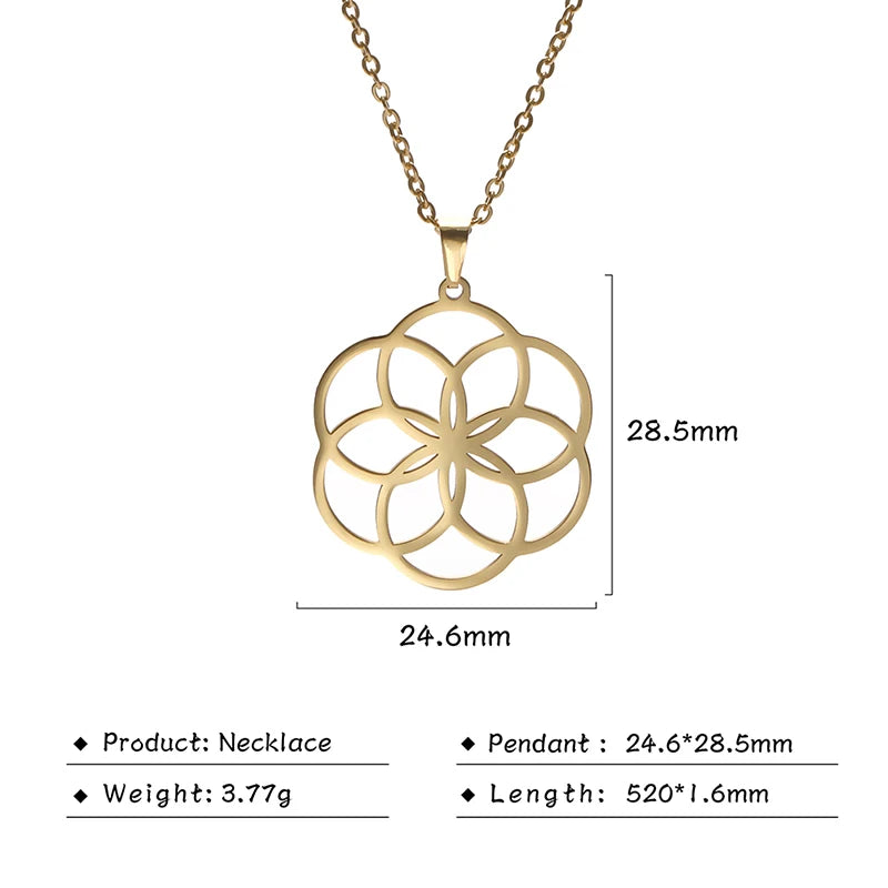 Flower of Life Sacred Geometry Necklace Stainless Steel Mandala Neck Chain Women Men Vintage Universal Spiritual Jewelry