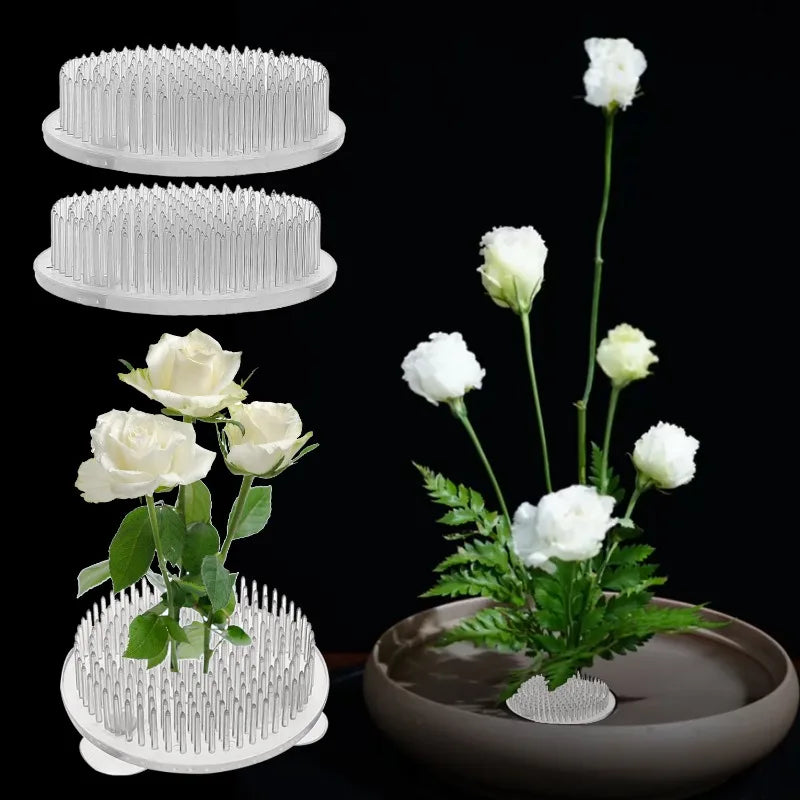 Round Ikebana Stem Holder Clear Flower Suction Cup Holder Flower Arranging Fixed Base Pot Vase Floral Rubber Bracket Home Decor