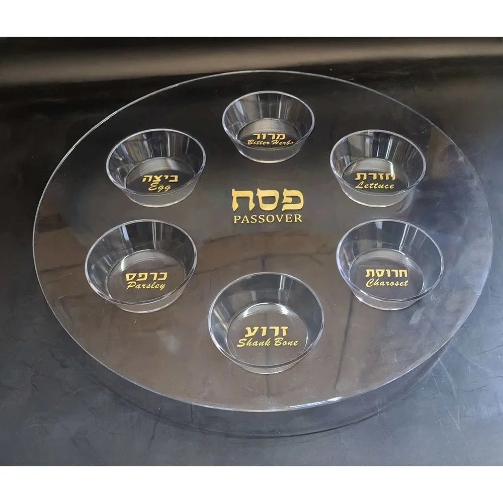 Plastic Clear Jewish 6-Section Passover Seder Plate - Kosher with Food Labels & Elegant Design