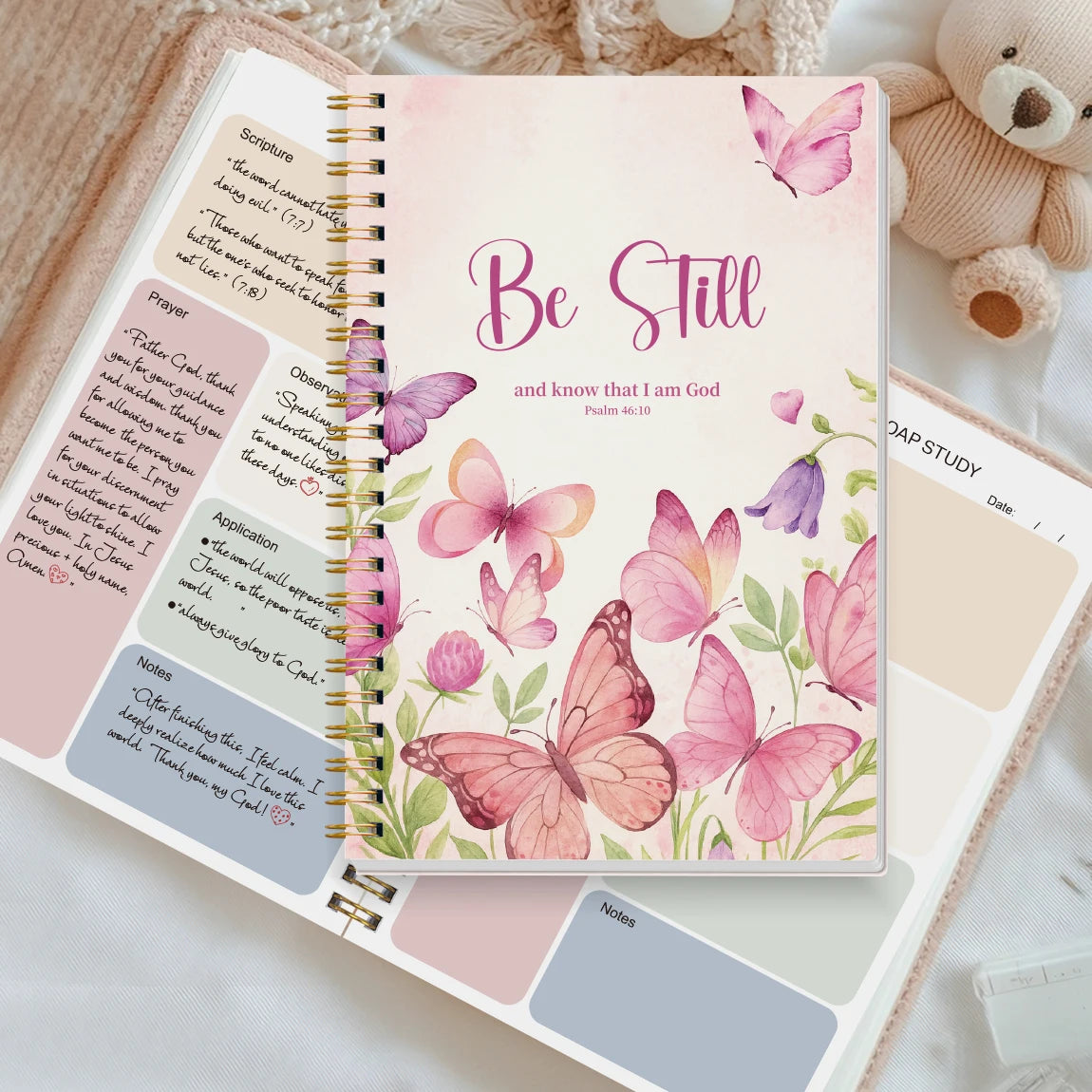 A5 SOAP Bible Study Planner Spiral Notebook for Women, Christian Prayer Journal with Scripture Observation Application Pages