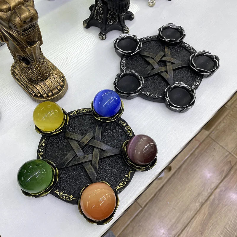 Crystal Ball Holder Astrology Pentacle Altar Plate Resin Tealight Holder Tray Witchcraft Altar Supplies Home Decor