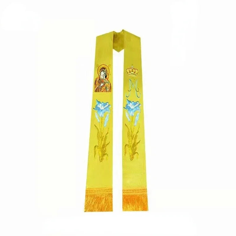 Catholic Priest Mass Stole Tassels Clergy Church Pastor Tie Embroidery Religious Design Clergy Costume Accessories
