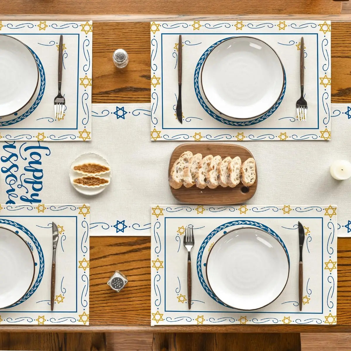 4pcs Passover Linen Placemats Kitchen Table Decor Seder Plate Pesach Matzoh Star of David Jewish Party Placemats Passover Decor