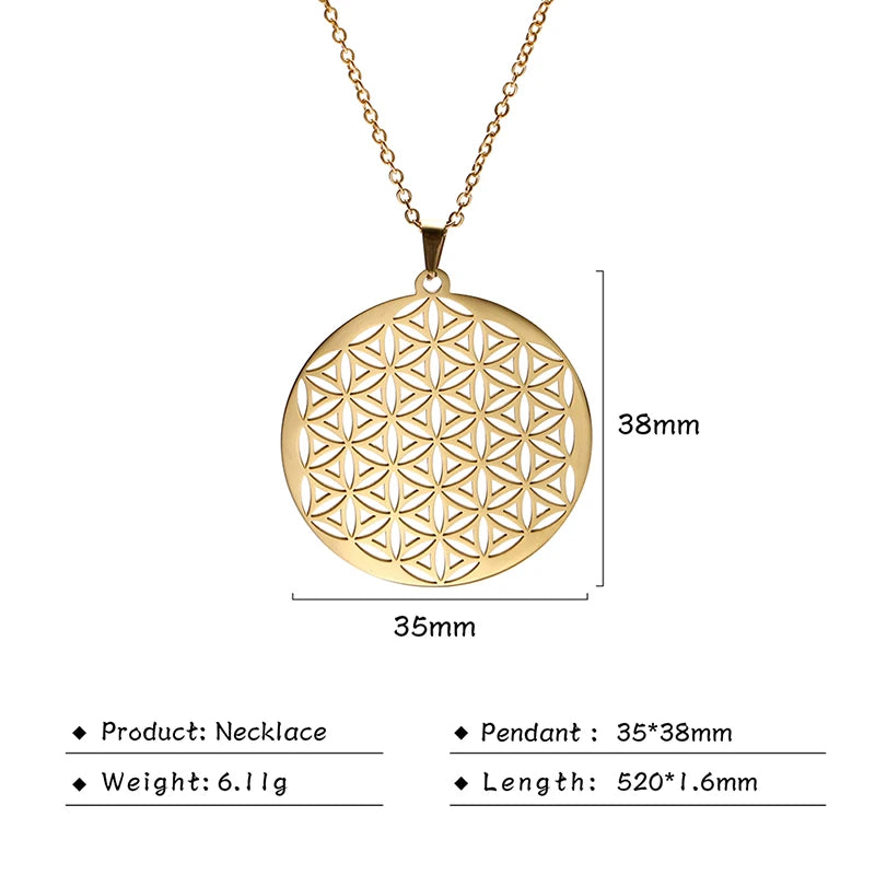 Flower of Life Sacred Geometry Necklace Stainless Steel Mandala Neck Chain Women Men Vintage Universal Spiritual Jewelry