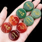 4Pcs Natural Lapis Lazuli Stones Engraved Chakra Symbols Polished Palm Stones for Reiki Crystal Healing Balancing