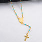 Jesus Stainless Steel Cross Rosary Christian Catholic Religious Width 1.5mm Enamel Satellite Bead Cable Link Chain Necklace