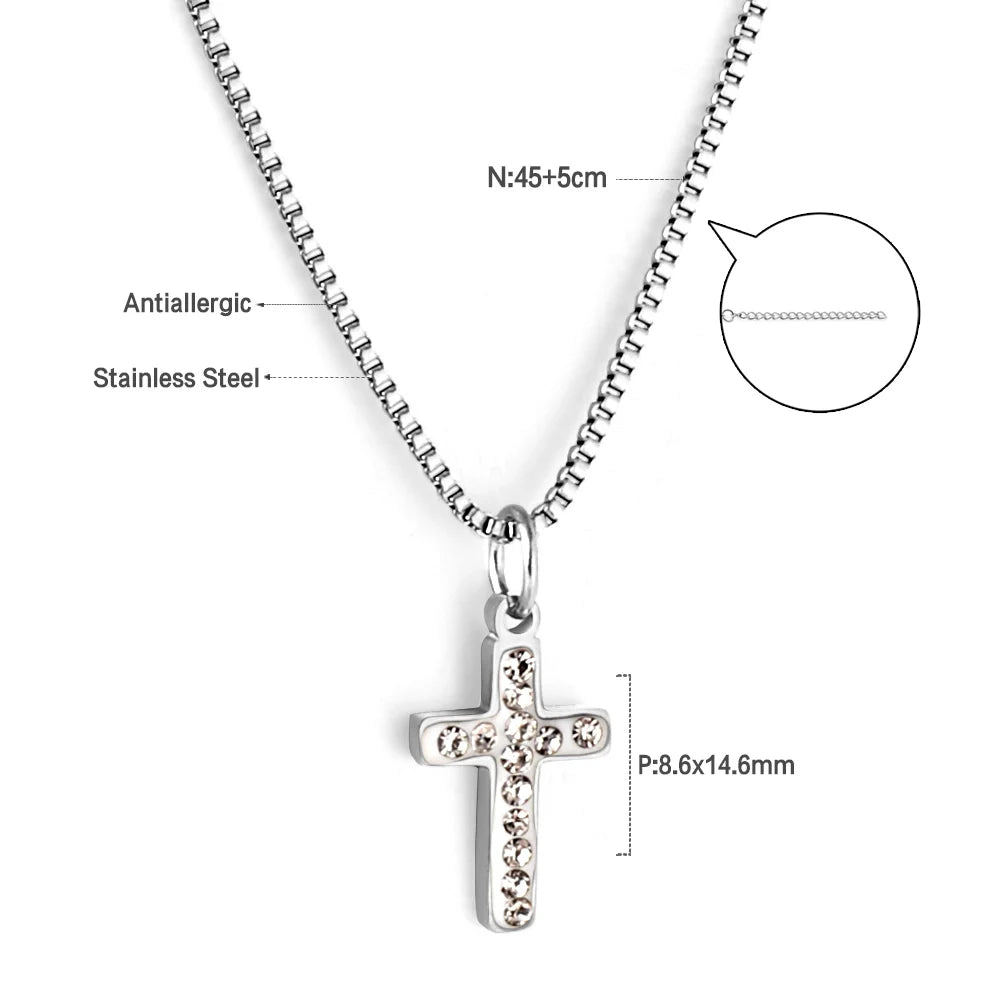 LUXUKISSKIDS Catholic Rosaries Beaded Prayer Cross Pendant Necklace Rosary Prayer Long Stainless Steel Necklaces Collier Jewelry