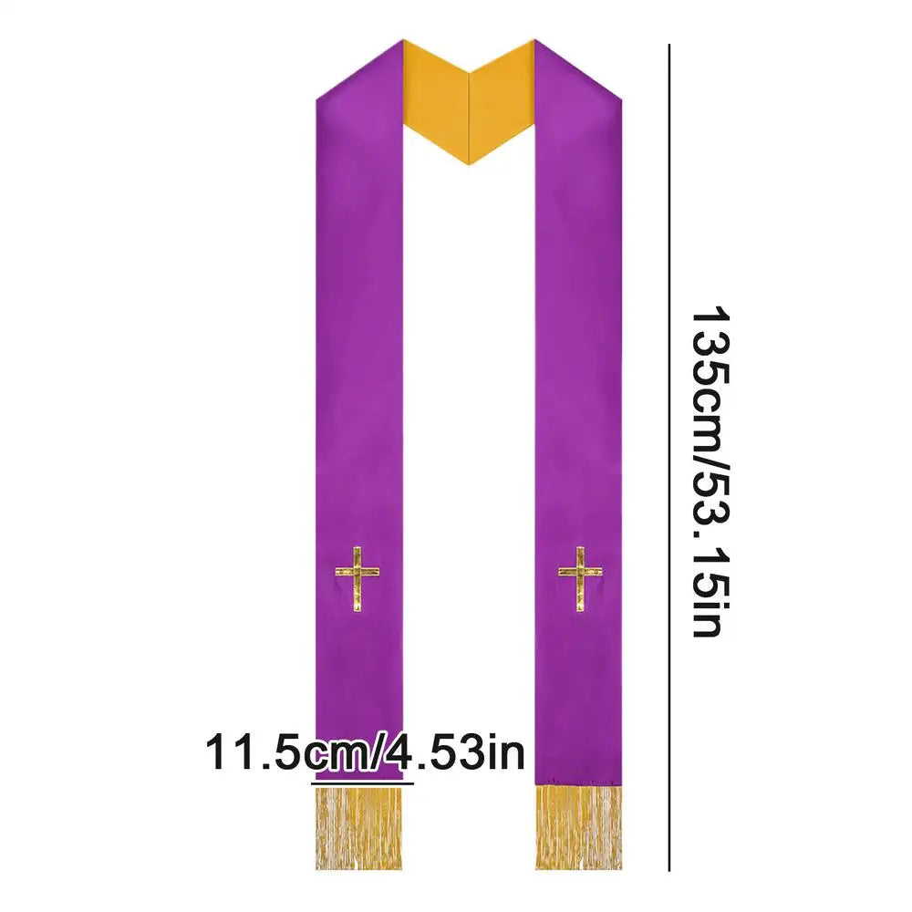 Double Side Clergy Mass Stole Religious Worship Shawl with Tassel for Sacramental Occasion Unisex Church Supplies