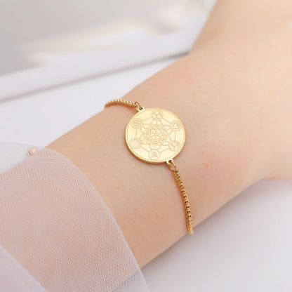 Dawapara Metatrons Cube Kabbalah King Solomon Seal Coin Bracelet Gifts for Women Sacred Geometry Amulet Stainless Steel Jewelry